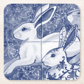 Cobalt Blue Rabbit Chinoiserie Dedham Delft Navy Kartonnen Onderzetters (Voorkant)