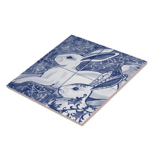Cobalt Blue Rabbit Chinoiserie Dedham Delft Navy Tegeltje (Zijkant)