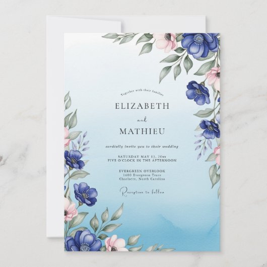 Cobalt Blue Radiant Botanical Wedding Kaart (Voorkant)