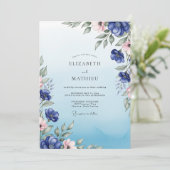 Cobalt Blue Radiant Botanical Wedding Kaart (Staand voorkant)