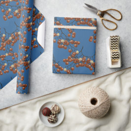 Cobalt Blue Red Peppercorns gift wrapping paper Cadeaupapier