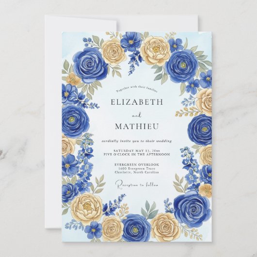 Cobalt Blue Regal Spring Wedding Kaart (Voorkant)
