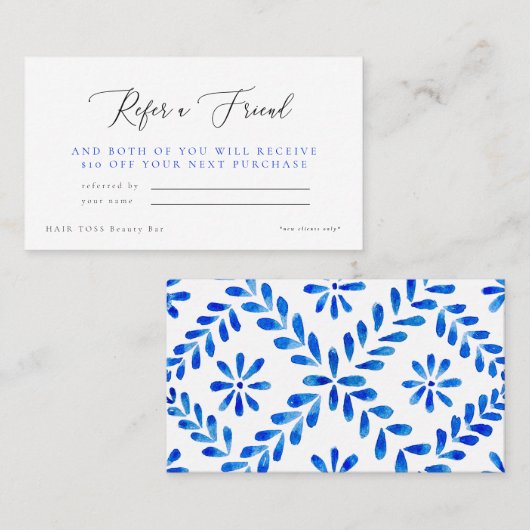 Cobalt Blue Salon Verwijs een vriend korting Visitekaartje (Voorkant / Achterkant)