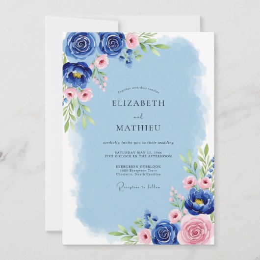 Cobalt Blue Serene Spring Wedding Kaart (Voorkant)