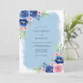 Cobalt Blue Serene Spring Wedding Kaart (Staand voorkant)