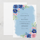 Cobalt Blue Serene Spring Wedding Kaart (Voorkant / Achterkant)