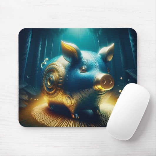 Cobalt Blue Steampunk Pig Muismat (Met muis)
