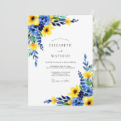 Cobalt Blue Sunny Botanical Wedding Kaart (Staand voorkant)