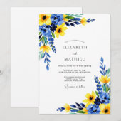 Cobalt Blue Sunny Botanical Wedding Kaart (Voorkant / Achterkant)