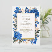 Cobalt Blue Terracotta Elegant Garden Wedding Kaart (Staand voorkant)