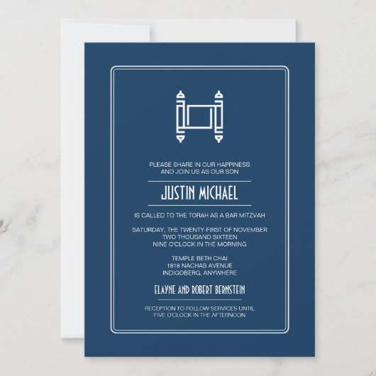 Cobalt Blue Torah Bar Mitzvah Kaart (Voorkant)