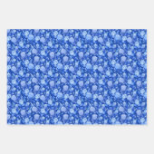 Cobalt Blue Tropical Flowers and Leaves 3 Patterns Inpakpapier Vel (Voorkant 3)