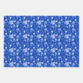 Cobalt Blue Tropical Flowers and Leaves 3 Patterns Inpakpapier Vel (Voorkant 2)