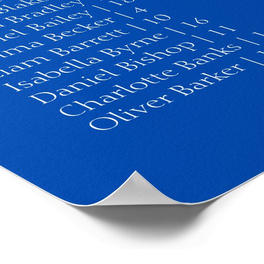 Cobalt Blue Wedding Alphabetical Seating Chart Poster (Hoek)