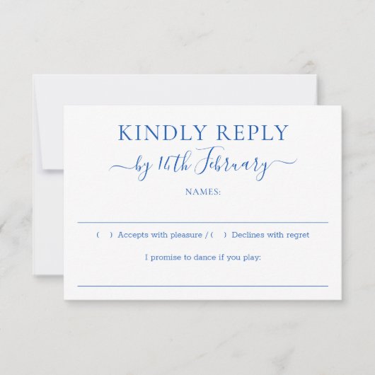 Cobalt Blue Wedding Kindly Reply RSVP Kaartje (Voorkant)