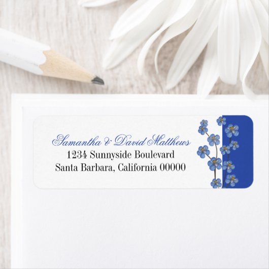 Cobalt Blue | White Orchid Sprig Wedding Etiket (Insitu)