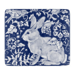 Cobalt Blue White Rabbit Bunny Delft Dedham Bird Snijplank