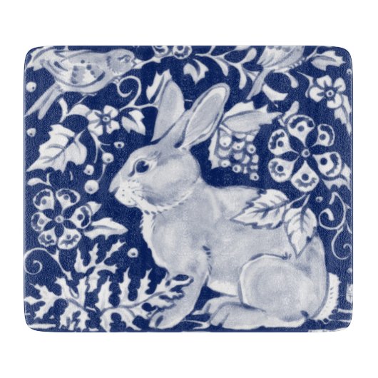 Cobalt Blue White Rabbit Bunny Delft Dedham Bird Snijplank (Voorkant)