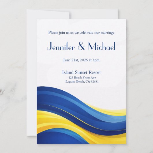 Cobalt Blue & Yellow Modern Wedding  Kaart (Voorkant)