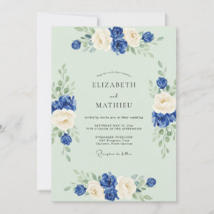 Cobalt Celadon Roze Bruiloft Kaart