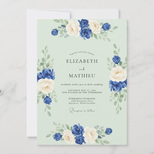 Cobalt Celadon Roze Bruiloft Kaart (Voorkant)