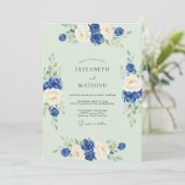 Cobalt Celadon Roze Bruiloft Kaart (Staand voorkant)