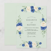 Cobalt Celadon Roze Bruiloft Kaart (Voorkant / Achterkant)