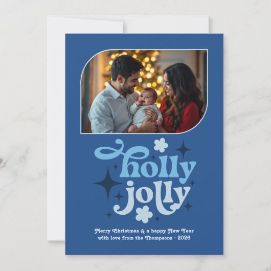 Cobalt Cheer Modern Blue Christmas Photo Feestdagenkaart (Voorkant)