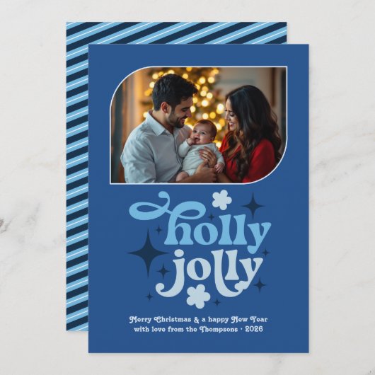 Cobalt Cheer Modern Blue Christmas Photo Feestdagenkaart (Voorkant / Achterkant)