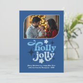 Cobalt Cheer Modern Blue Christmas Photo Feestdagenkaart (Staand voorkant)