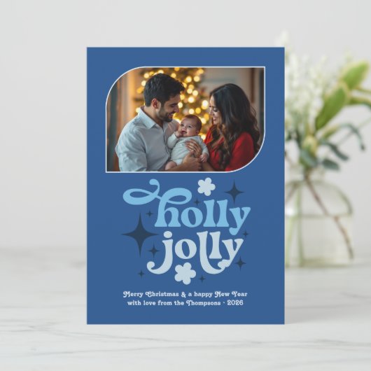 Cobalt Cheer Modern Blue Christmas Photo Feestdagenkaart (Staand voorkant)