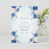 Cobalt Crème Bloem Bruiloft Kaart (Staand voorkant)