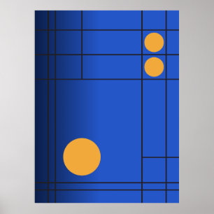 Cobalt Drift nr. 1 Blauw en Amber Geometrische Kun Poster