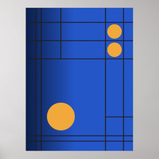 Cobalt Drift nr. 1 Blauw en Amber Geometrische Kun Poster