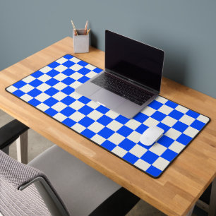 Cobalt en crème schaakbordpatroon bureaumat