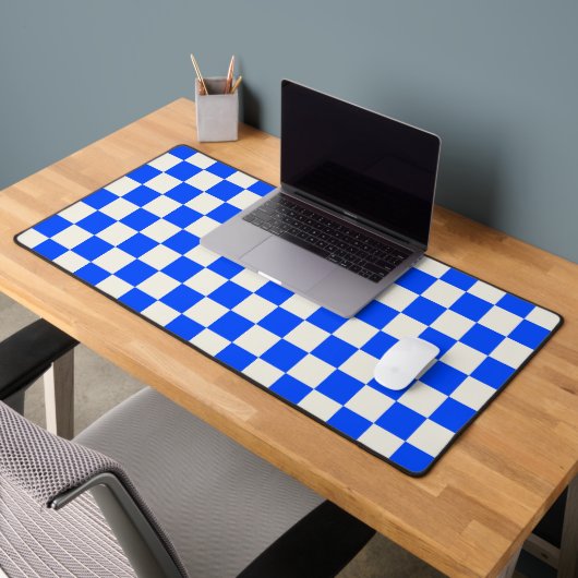 Cobalt en crème schaakbordpatroon bureaumat (Kantoor 2)