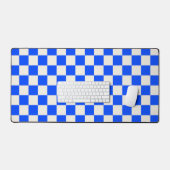 Cobalt en crème schaakbordpatroon bureaumat (Keyboard & Muis)