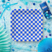 Cobalt en crème schaakbordpatroon papieren bordje (Feest)