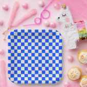 Cobalt en crème schaakbordpatroon papieren bordje (Feest)