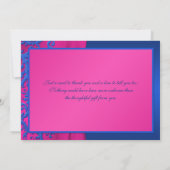 Cobalt en Fuchsia Damask Monogram Dank u kaart (Achterkant)