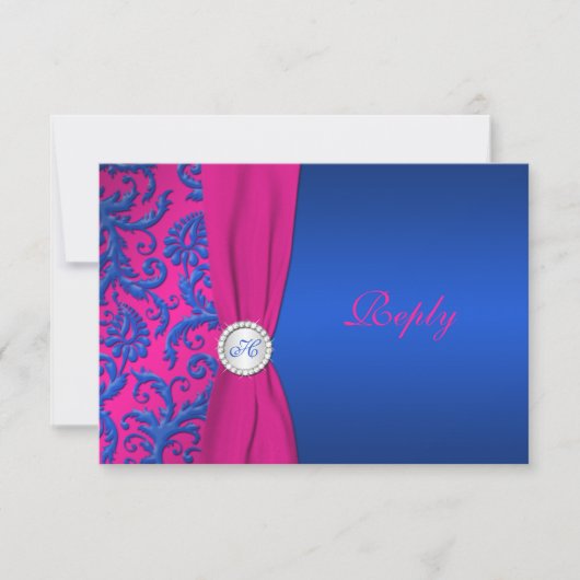 Cobalt en Fuchsia Damask RSVP-kaart RSVP Kaartje (Voorkant)