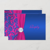 Cobalt en Fuchsia Damask RSVP-kaart RSVP Kaartje (Voorkant / Achterkant)