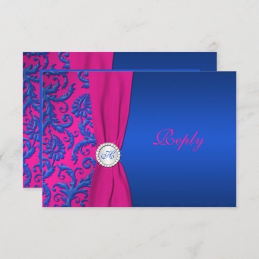 Cobalt en Fuchsia Damask RSVP-kaart RSVP Kaartje (Voorkant / Achterkant)