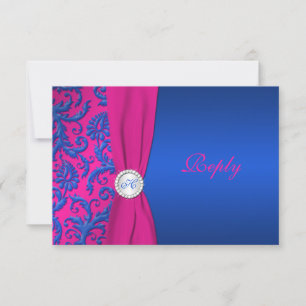 Cobalt en Fuchsia Damask RSVP-kaart RSVP Kaartje