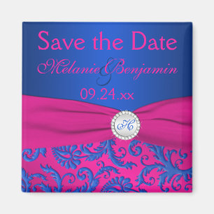 Cobalt en Fuchsia Damask sparen de Magnet Datum