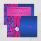 Cobalt en Fuchsia Damast RSVP-kaart RSVP Kaartje (Voorkant / Achterkant)