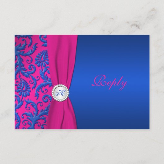 Cobalt en Fuchsia Damast RSVP-kaart RSVP Kaartje (Voorkant)