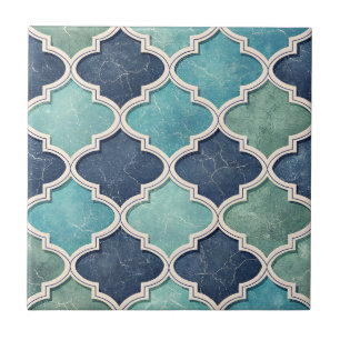 Cobalt en Teal Vierblad - Mediterraan Mozaïek Tegeltje