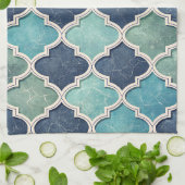 Cobalt en Teal Vierblad - Mediterraans Mozaïek Theedoek (Gevouwen)