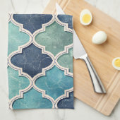 Cobalt en Teal Vierblad - Mediterraans Mozaïek Theedoek (Quarter Fold)